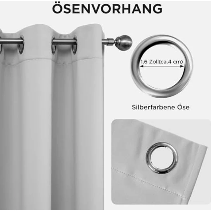 Joydeco Verdunkelungsvorhänge Grauweiß mit Ösen 2er Set H 137 x B 117 cm, Kurze Vorhänge Blickdichte 137 cm Lang für Küche Schlafzimmer – Bild 5