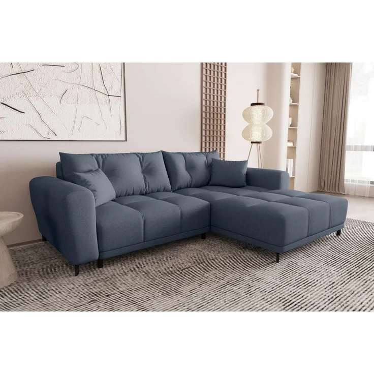 99rooms Massimo Ecksofa Strukturstoff NEVE Dunkelblau mit Schlaffunktion Rechts