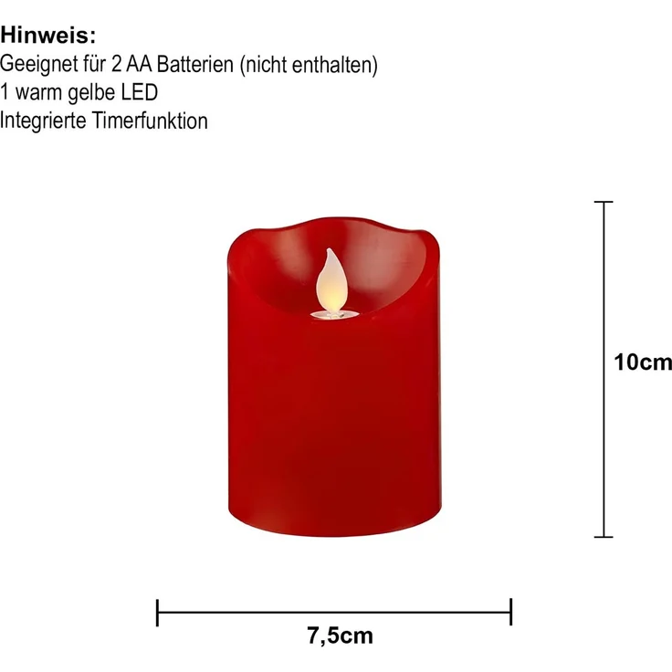 LED Stumpenkerze ,M-Twinkle' aus Echtwachs, Batterie und Timer, rot, 10cm – Bild 4
