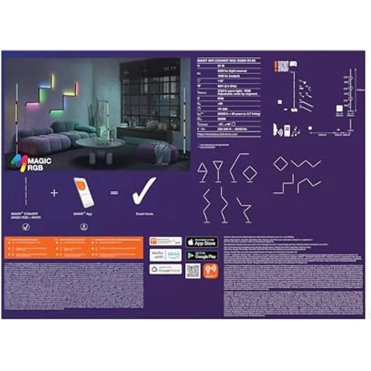Osram SMART+ WIFI CONVERT Wand- & Stehleuchte, schwarz, 24W, 2320lm, regulierbares Weiß- & Farblicht, dimmbar, lange Lebensdauer, dynamischer Magic RGB-Lichteffekt, App-steuerbar, 2700K - 6500K – Bild 4