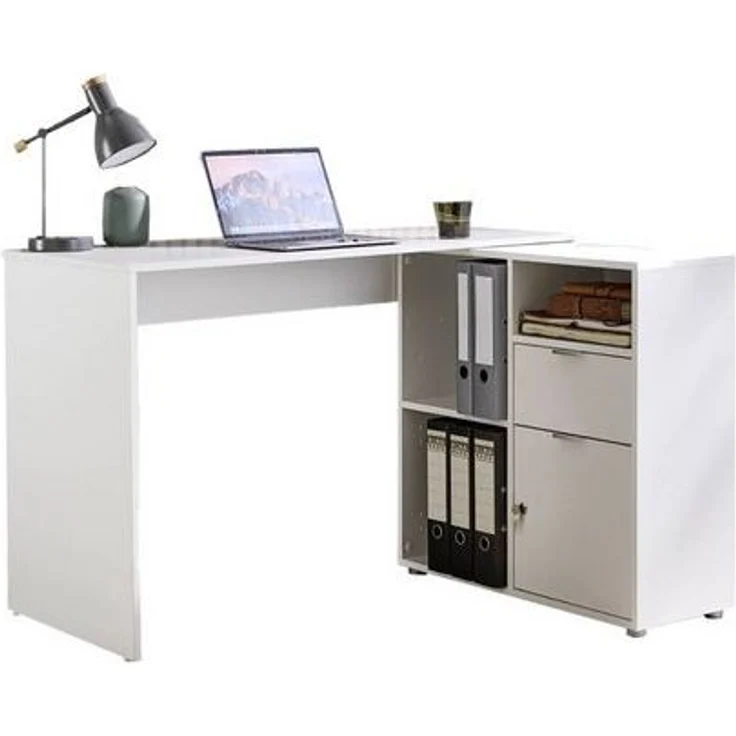 BMG Möbel Eckschreibtisch LENI (Schreibtischplatte mit Regal), Breite 110 cm, spiegelverkehrt montierbar, abschließbare Tür – Bild 2