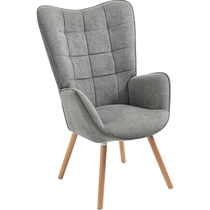 MEUBLE COSY Sessel Relaxsessel Lehnstühle Polstersessel Einzelsofa mit Holzbein Ohrensessel für Wohnzimmer Schlafzimmer Büro Vanity, Stoff, Grau – Bild 2