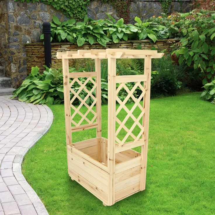 2er Set Pflanzkästen mit Rankgittern & Dach - Tannenholz - 58 x 34 x 103cm – Bild 3