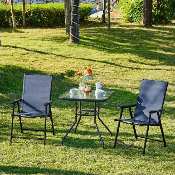 Yaheetech Klappstuhl 2-er Set Klappbarer Gartenstuhl aus Texteline-Gewebe, Stabile Gartenstühle mit Rückenlehne & Armlehnen bis 150 kg Belastbar – Bild 2