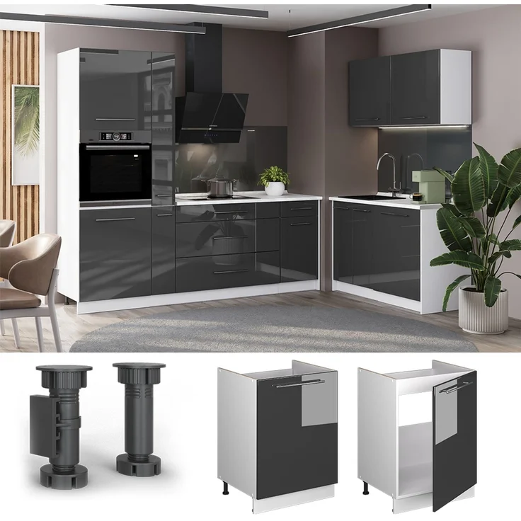 Spülenunterschrank Fame-Line Anthrazit Hochglanz/Weiß 60 cm Vicco – Bild 4