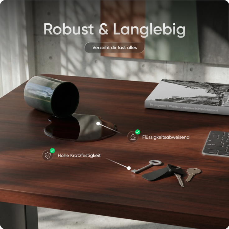 DESKSPACE Eck-Tischplatte, 2,5 cm massiv, Mahagoni, 160x130x70 cm, ideale Holzplatte für Esstisch & höhenverstellbaren Eck-Schreibtisch – Bild 4