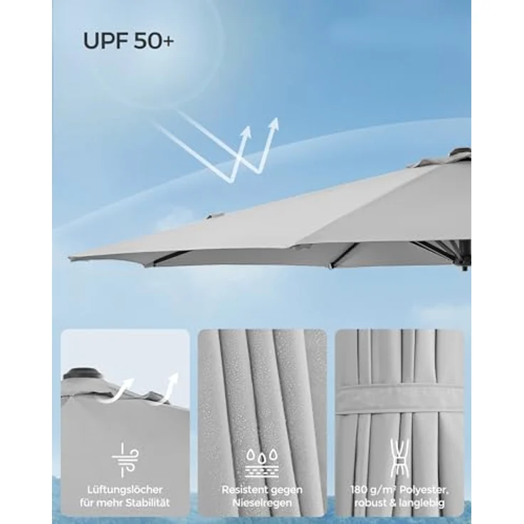 Songmics Sonnenschirm, Ø 300 cm, UPF 50+, 360° drehbar, Neigungswinkel stufenlos verstellbar, taubengrau – Bild 4