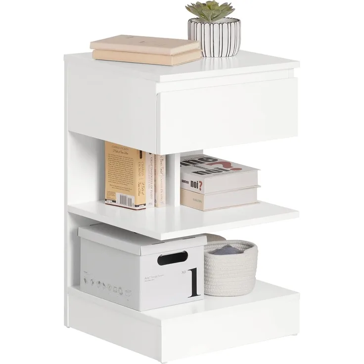 SoBuy® FBT49-W Beistelltisch Nachttisch Nachtschrank Kommode mit 1 Schublade und 3 Ablagen, weiß, BHT ca: 39 x 65 x 39 cm