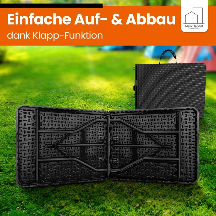 NewHabitat Buffettisch klappbar – Gartentisch klappbar aus Polyrattan I Biertisch wetterfest & faltbar I Stabiler Klapptisch für Garten, Festivals, Camping & Outdoor-Events (Schwarz) 180 x75 x75 cm – Bild 7