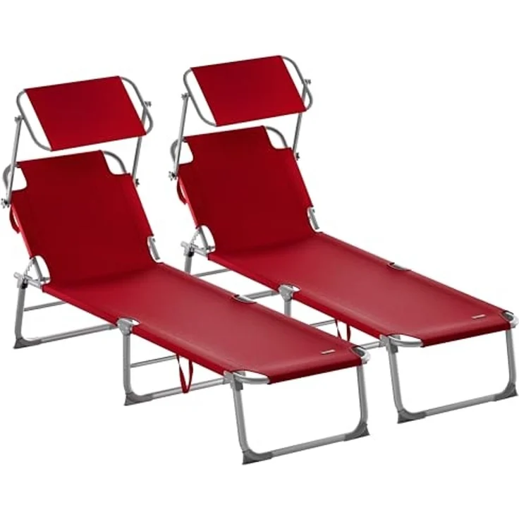 CASARIA® 2er-Set Sonnenliegen, mit Dach, klappbar, Gartenliege & Strandliege, orange – Bild 1