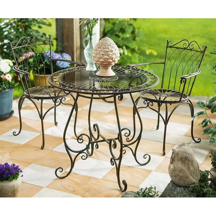 3 tlg. Bistroset "Flair" aus Metall in Antik Optik, Gartenmöbel Tisch + 2 Stühle, Balkonmöbel Set, Gartenmöbelset