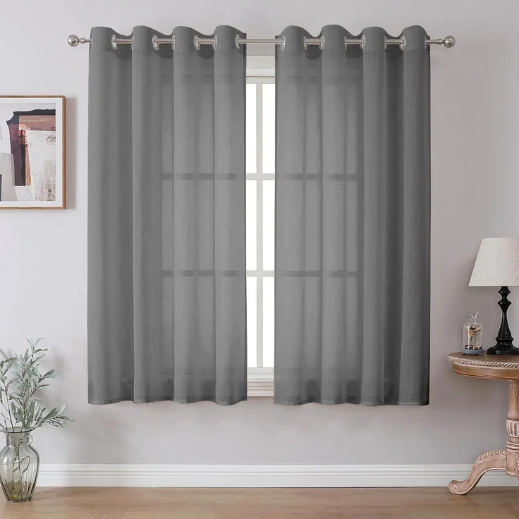 CUCRAF Leinenoptik Grau Voile Vorhänge mit Ösen Halbtransparent Gardine für Schlafzimmer Wohnzimmer H175 x B140cm 2er Set – Bild 1