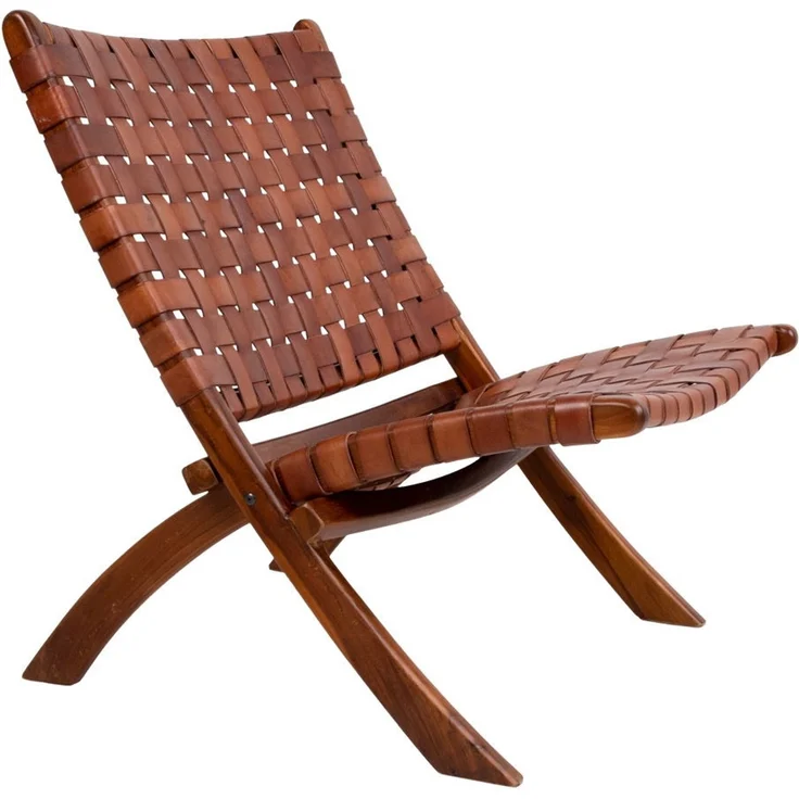 House Nordic Klappstuhl, Leder, braun, Beine aus Teakholz – Bild 3