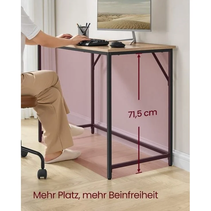 VASAGLE Tisch, Computertisch, Bürotisch, 100 x 50 x 76 cm, für Arbeitszimmer, Schlafzimmer, Wohnzimmer, kamelbraun-tintenschwarz – Bild 3