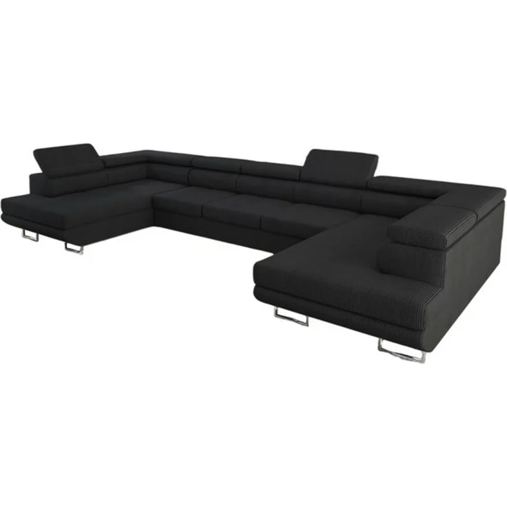 thematys Ecksofa Aston U 403 x 203 cm, mit Schlaffunktion, mit Bettkasten, mit verstellbaren Kopfstützen, Schwarz (Poso 135), Ausrichtung 390 cm – Bild 6