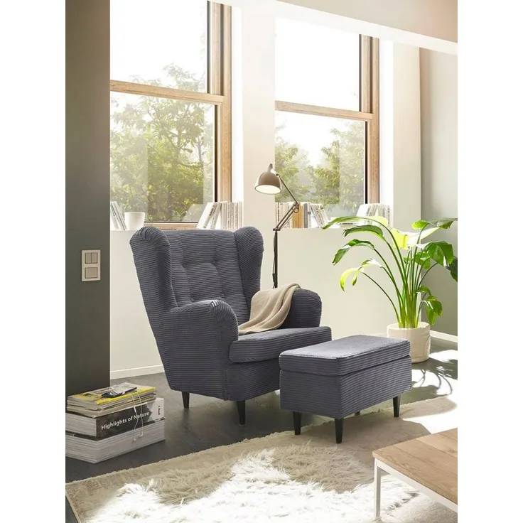 ED EXCITING DESIGN Ohrensessel Oskar, mit Massivholzfüßen