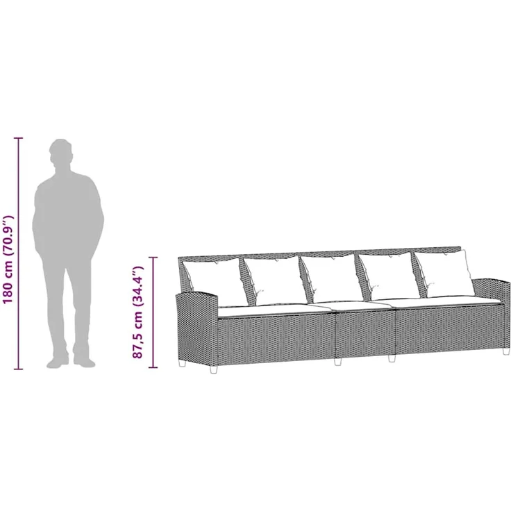 vidaXL Gartensofa 5-Sitzer mit Kissen Grau Poly Rattan 4104114 – Bild 9