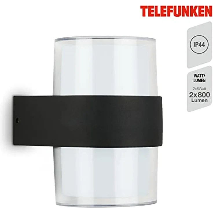 TELEFUNKEN LED Wandleuchte Außen IP44, 2-flammige Außenlampe mit 800 Lumen, 4000K Neutralweiß, Schwarz, 130x95x105 mm – Bild 2