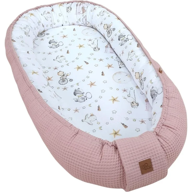 WIKLINOPOL Babynest Nestchen für Neugeborene aus Baumwolle und Waffelbaumwolle – Baby Nestchen 80x46 cm, Tragbares Nest mit Herausnehmbarer Matratze, Rosa