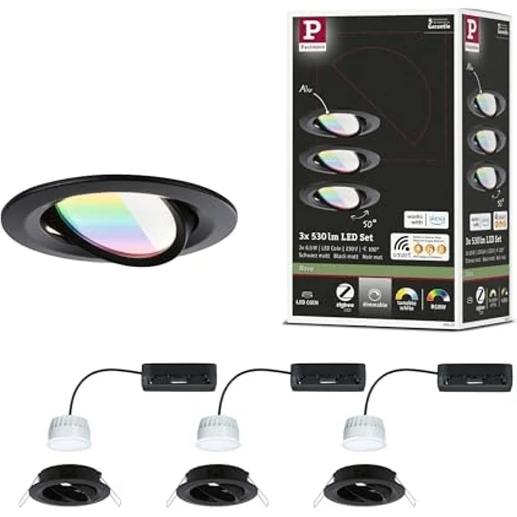 Paulmann 92437 LED Einbauleuchte Nova Coin 3er-Set Zigbee RGBW Schwarz matt – Bild 1