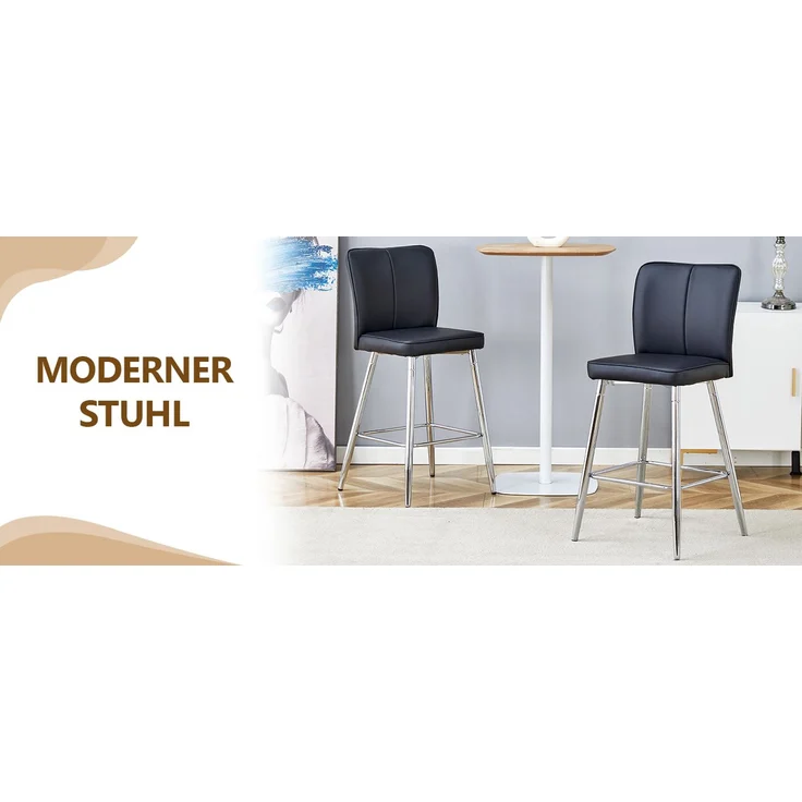 101 cm hoher Barstuhl aus schwarzem PU-Material, zweiteiliges Set: ergonomische Rückenlehne, bequem und stilvoll--Schwarz+Silber--101x44x44cm--YOUDENOVA – Bild 3