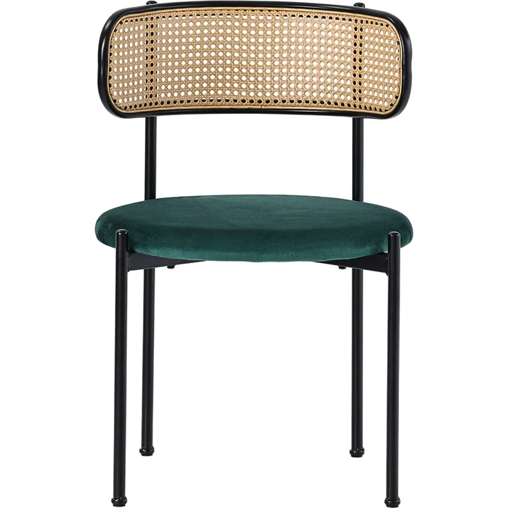 Merax Samt-Esszimmerstuhl, 6er set, Freizeitstuhl mit vier Stützbeinen aus Metall, Rattan-Freizeitstuhl, Wohnzimmer- und Schlafzimmerstuhl, Grün – Bild 7