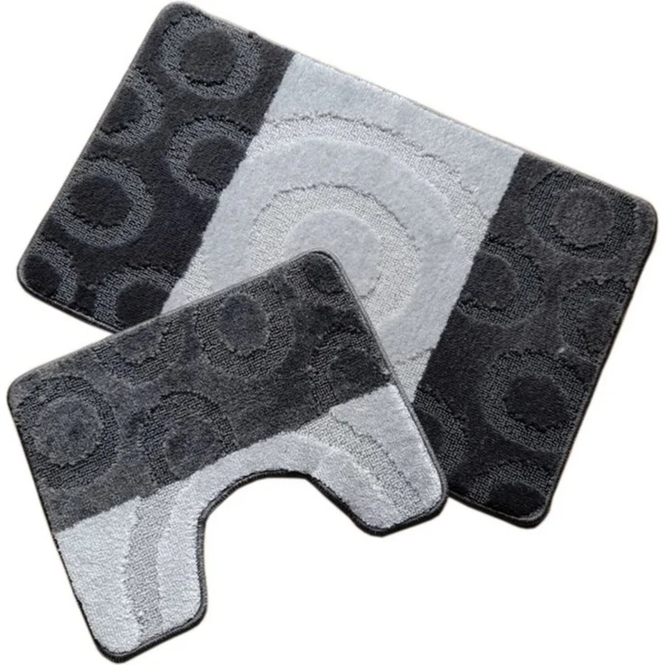 oKu-Tex Badematte Badgarnitur 2-teilig mit Ausschnitt, weich & rutschfest, fußbodenheizungsgeeignet, strapazierfähig, Polypropylen, WC-Vorleger Set mit Ausschnitt, weicher Flor, waschbar, flauschig – Bild 5