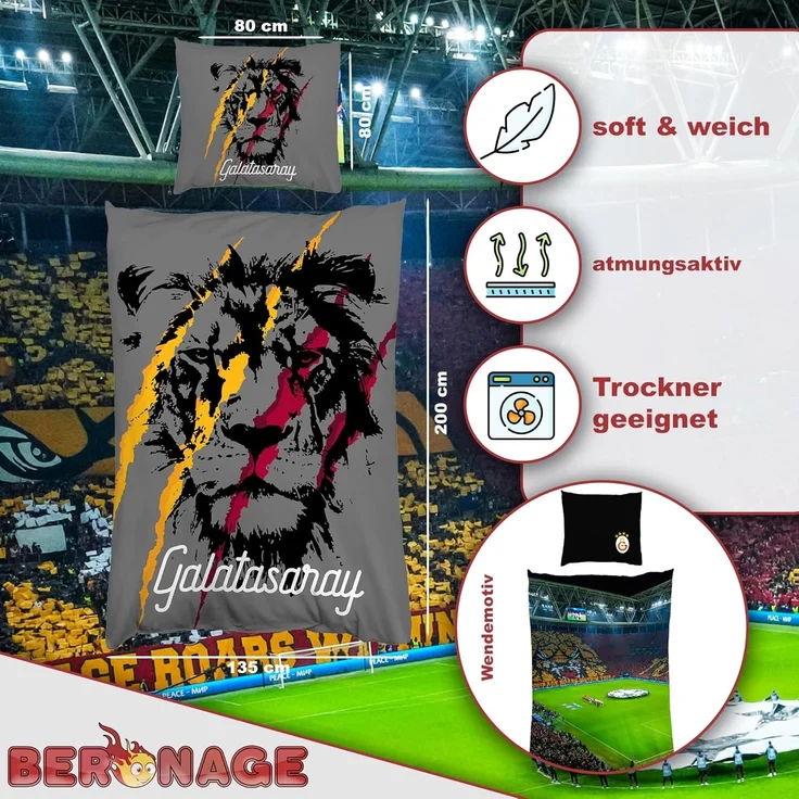 BERONAGE Wendebettwäsche Galatasaray Istanbul Fußball RAMS-Park Bettwäsche Linon / Renforcé, Baumwolle, 2 teilig, Süper Lig Bettwäsche – Bild 2