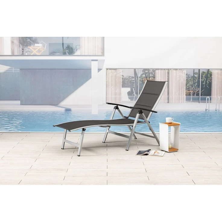 Mandalika Garden NOX Padded Alu-Sonnenliege Klappliege in silber / mixed-taupe – Bild 1