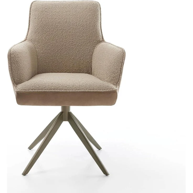 Drehstuhl Heira-Flex mit Armlehnen Materialmix Schlamm Kreuzgestell breit Effektfinish Titan 360° drehbar Taschenfederkern – Bild 4