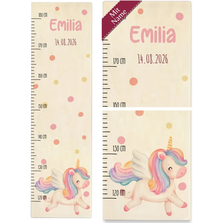 Kind Holz - Einhörner - Einhorn Messlatte I Kinderhöhenmesser Einhorn Motiv Kindermesslatte Einhornliebhaber - 120-180 cm - Holz - geschenkideen zum ersten geburtstag mädchen kinderzimmer