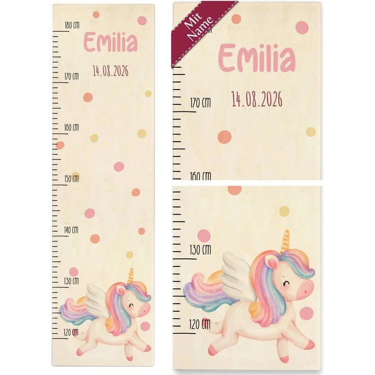 Kind Holz - Einhörner - Einhorn Messlatte I Kinderhöhenmesser Einhorn Motiv Kindermesslatte Einhornliebhaber - 120-180 cm - Holz - geschenkideen zum ersten geburtstag mädchen kinderzimmer