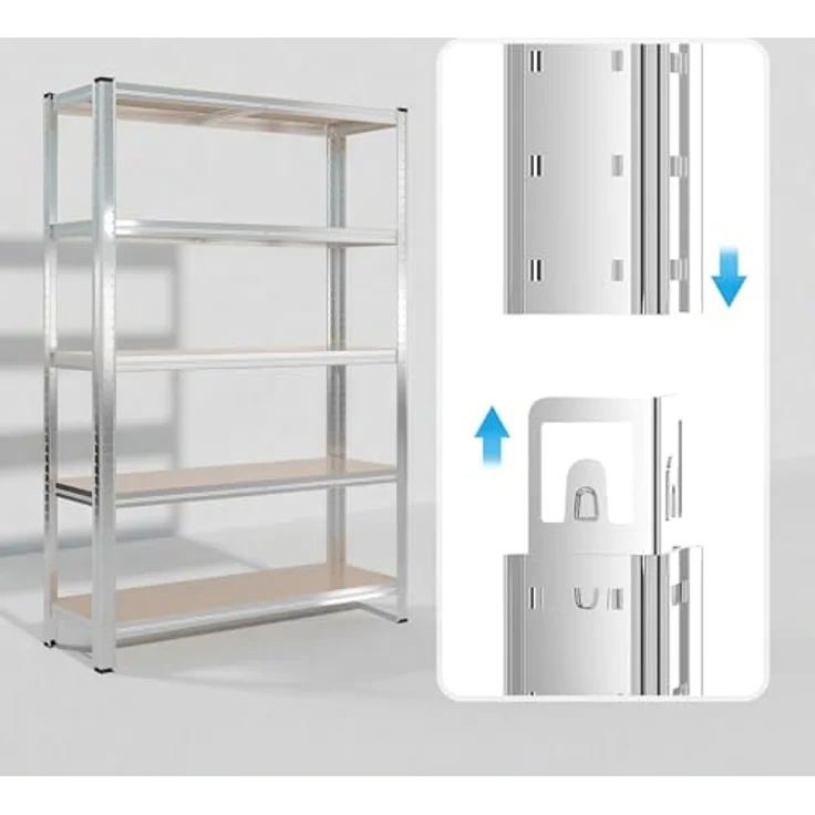 Wiltec Schwerlastregal 120 x 40 x 180 cm, Gesamtlast 875kg, Steckregal verzinkt aus Stahl, Lastenregal mit 5 Ablagen, Werkstattregal – Bild 8
