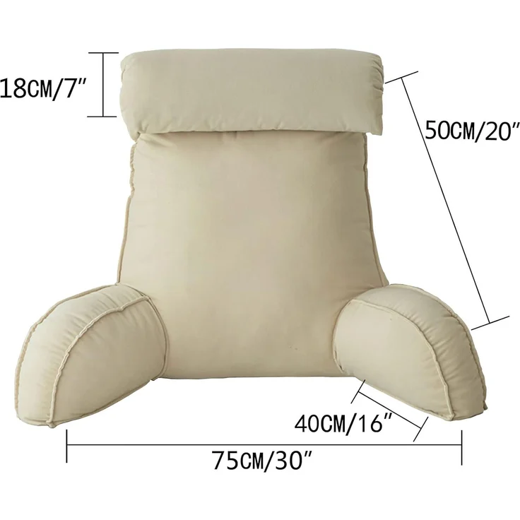 1 Stück – Großes Lesekissen mit Armlehnen, Rückenstütze, abnehmbarer Bezug & Tasche (75×40×58 cm, Beige) – Bild 2