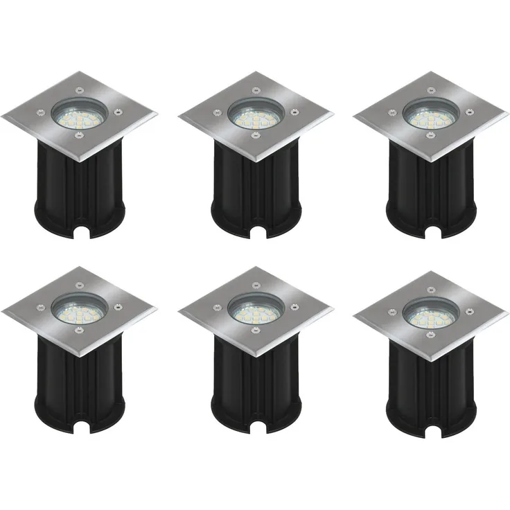 6er-Set LED-Bodeneinbaustrahler Outdoor, eckig, befahrbar, max 800 kg Last, IP65