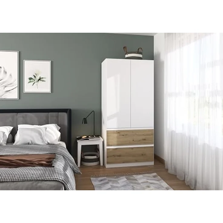 Rauch Möbel Costa, Kleiderschrank für Schlafzimmer, Kinderzimmer, Babyzimmer, Garderobe, Flur, 2-türig, 2 Schubladen, Push-to-Open, mit Zubehör Classic, Farbe Weiß, Breite 91 cm – Bild 4