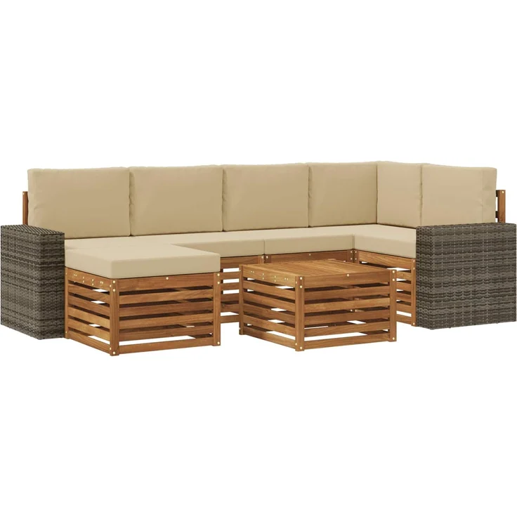 vidaXL Outdoor-Sofagarnitur 7 stk. 5-Sitzer Natur und Beige 3384609 – Bild 2