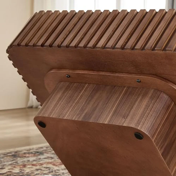 Square Fluted Coffee Table, Modern Ribbed Center Table with Solid Wood Stripe Accent, MDF with Wood Veneer Construction, Contemporary Accent Table for Living Room, Bedroom, and Office (Walnut Color) – Bild 10