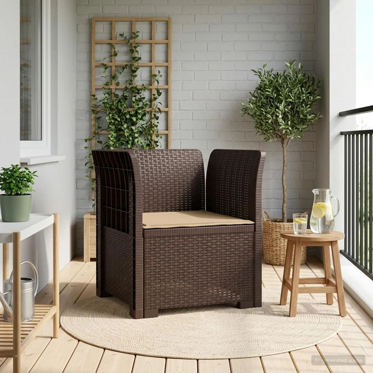 vidaXL 1-Sitzer Sessel mit Kissen Rattan-Look PP Braun 8011858 – Bild 1