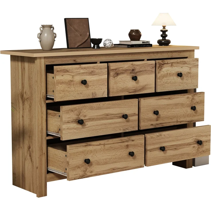 DESVIAE Sideboard mit 7 Schubladen, 152x89x40 cm, aus Spanplatte, Holzfarbe – Bild 7