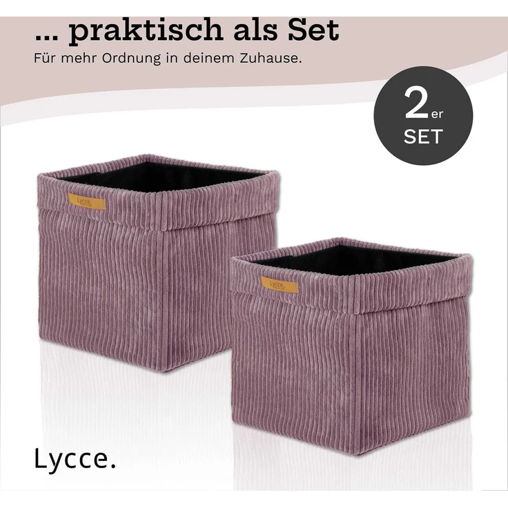 Lycce faltbare Aufbewahrungsbox, 2er Set - Cord, passend für Kallax Regal, abnehmbarer Bezug, robust, formstabil Altrosa 31x33x33cm – Bild 6
