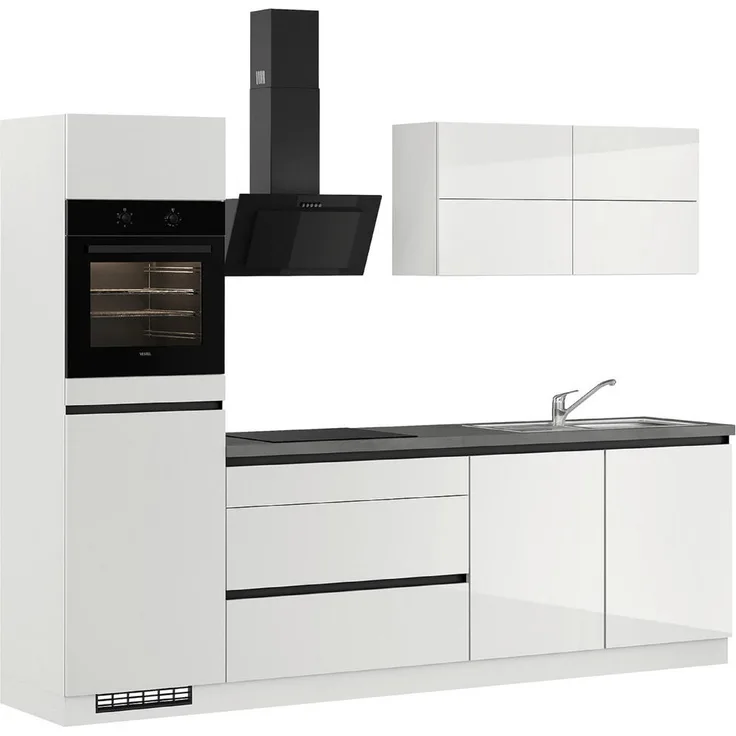 Impuls Küchenleerblock 570, Grau/Dunkelgrau, Holzwerkstoff, 280 cm, 3 Schubladen, höhenverstellbare Füße, vormontierter Korpus, Made in Germany, Pefc-zertifiziert
