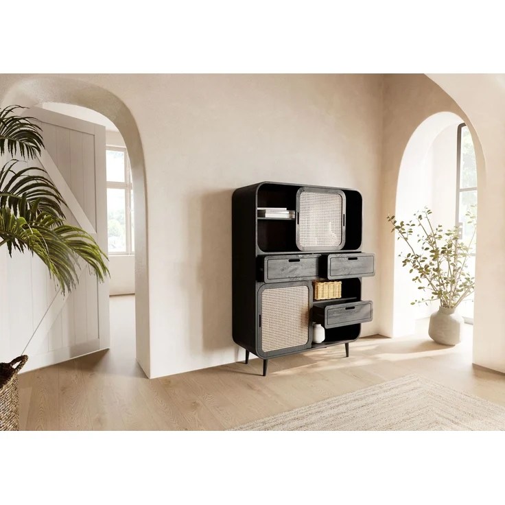 Highboard Mango 110 x 40 x 150 dunkelgrau lackiert VALENCIA #210 – Bild 3
