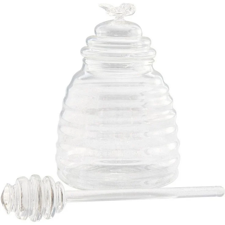 HIT Trading Honigglas HONEY, Ø 11 x H 15,5 cm, Glas, Transparent, 400 ml, Glas, mit Deckel und Honiglöffel – Bild 3