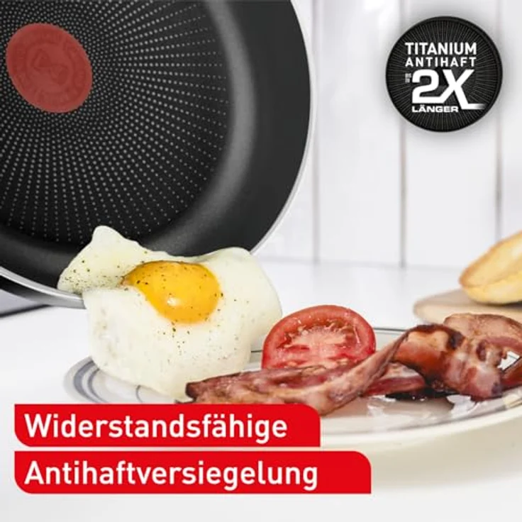 Tefal C38804 Bratpfanne aus hartem Titan Essential, 24 cm, Antihaftbeschichtung mit Titanpartikeln, Temperaturanzeige, spülmaschinenfest, Schwarz – Bild 4