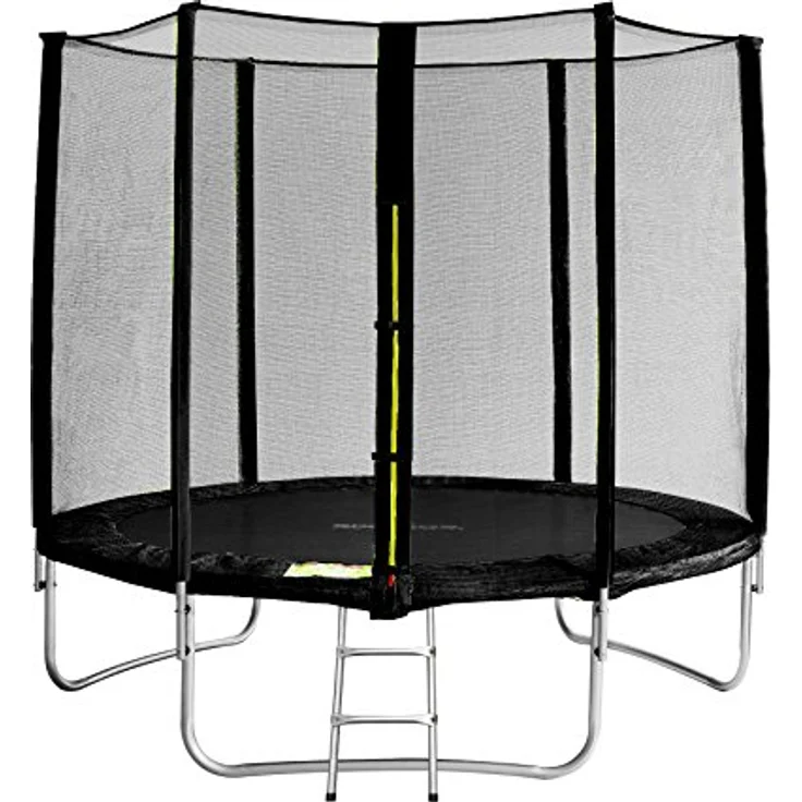 SixBros. SixJump 2,45 M Gartentrampolin Schwarz, inkl. Sicherheitsnetz, Leiter, Wetterplane und verzinkte Bodenhaken, max. 120 kg belastbar – Bild 1