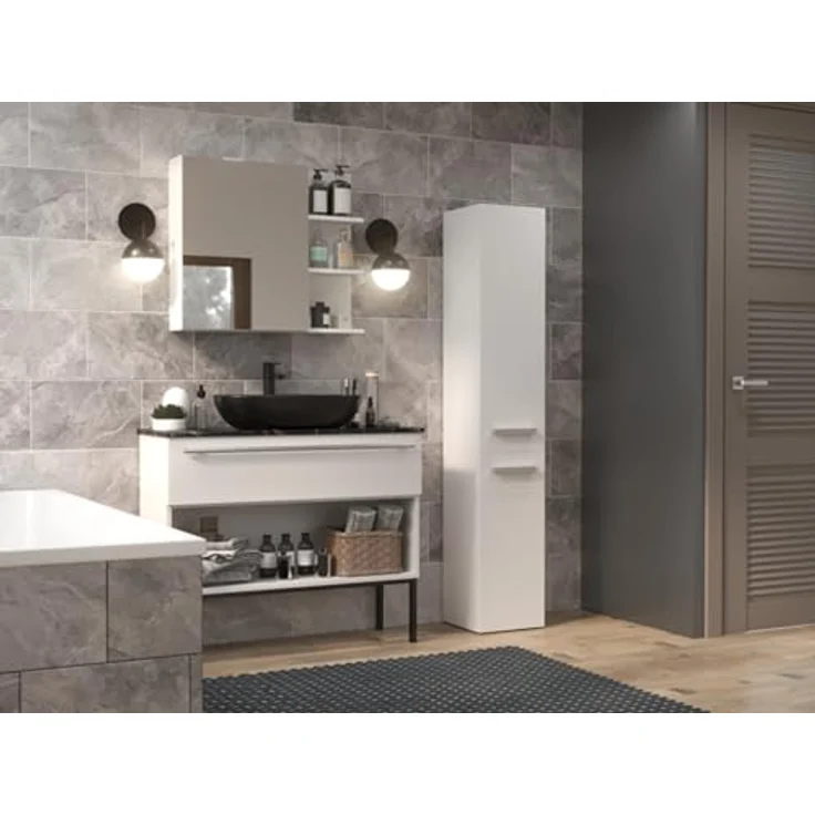 ibonto Hochschrank Badezimmerschrank mit langen Türen - Platzsparender Badschrank – Bild 7