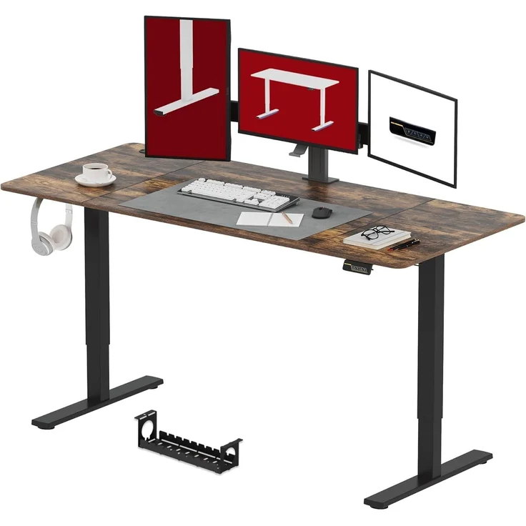 SANODESK Höhenverstellbarer Schreibtisch 200x80 cm Schreibtisch Höhenverstellbar Elektrisch Ergonomischer Steh-Sitz Tisch Computertisch für Heimbüro Homeoffice(braun) – Bild 1