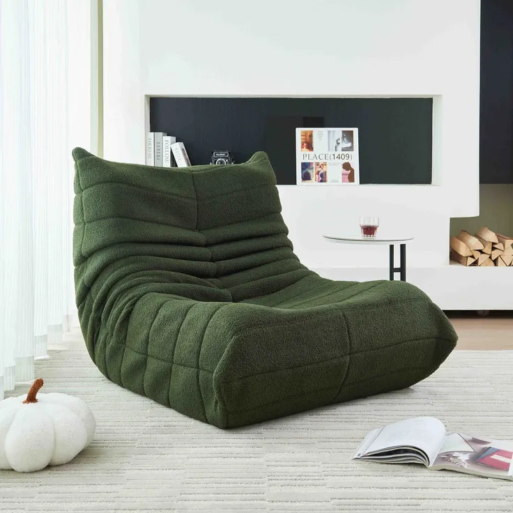 Lounge-Sofa aus Teddy-Velours mit hochdichter Polsterung, ergonomisch, 110x85x79 cm, Grün