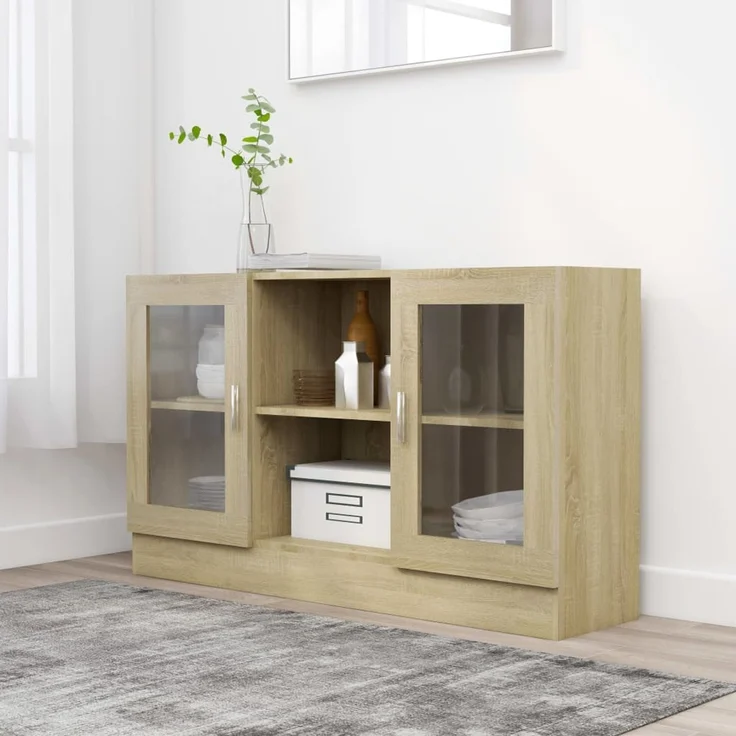 Vitrinenschrank, Kommode, Sideboard Sonoma-Eiche 120 x 30,5 x 70 cm Holzwerkstoff – Bild 1